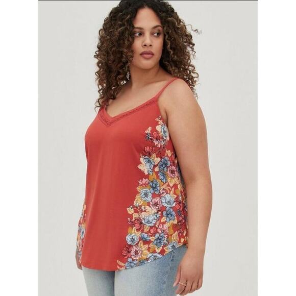 Torrid Ava Stretch Challis With Lace Trim Cami V-Neck Sleeveless Floral Print 0 - Picture 1 of 8